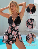 Women’s Tummy Control One Piece Swim Dress with Tie Knot