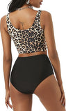 Women’s High Waisted Tankini Set with Scoop Neck and Knot Detail