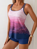 Women’s Floral Scoop-Neck Tankini Set with Tummy Control & Boyshorts