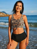 Women’s High Waisted Tankini Set with Scoop Neck and Knot Detail