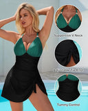 Women’s Tummy Control One Piece Swim Dress with Tie Knot