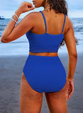 Women’s High-Waisted Color Block Bikini Set Ribbed Two-Piece Swimwear