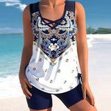 Women’s Hawaiian Print Tankini Set with Side Slit