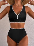 Women’s Textured High-Waisted Bikini Set with Whip Stitch Details