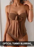 Women’s Tankini Set with Flowy Mesh Top & High-Waisted Bottoms