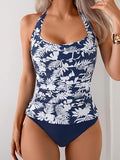 Women's Halter Tankini Two-Piece Swimsuit with Ruched Tummy Control & Supportive Bottoms