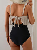 Women’s Ruffled V-Neck One-Piece Swimsuit with Tummy Control