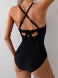 Women’s Cross-Front V-Neck One-Piece Swimsuit with Tummy Control