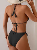 Women’s Ribbed Halter Bikini Set with Triangle Top & Tie-Side Bottoms