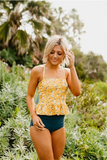 Women’s Peplum Tankini Swimsuit in Mustard Daisy Print