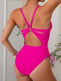 Tummy Control One Piece Swimsuit  V-Neck & O-Ring Back Bathing Suit