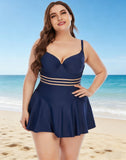Dark Blue Sweetheart Neckline Skirt One-Piece Swimsuit