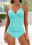 Women’s Halter V-Neck Tankini Set with Tummy Control & Swim Shorts
