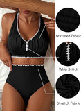 Women’s Textured High-Waisted Bikini Set with Whip Stitch Details