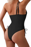 Women’s One Shoulder One Piece Swimsuit with Drawstring and Tummy Control