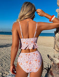 Women’s High Waisted Floral Bikini Set with Ruffle Trim and V Neck