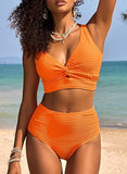 Women’s Textured Two-Piece Bikini Set with Twist-Front Top & High-Waisted Bottoms