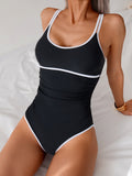 Women’s Color Block One Piece Swimsuit with Tummy Control and Double Straps