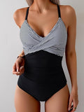 Women’s Cross-Front V-Neck One-Piece Swimsuit with Tummy Control