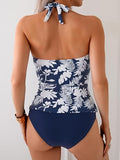 Women's Halter Tankini Two-Piece Swimsuit with Ruched Tummy Control & Supportive Bottoms
