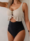 Women’s Ruffled V-Neck One-Piece Swimsuit with Tummy Control