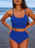 Women’s High-Waisted Color Block Bikini Set Ribbed Two-Piece Swimwear