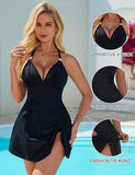 Women’s Tummy Control One Piece Swim Dress with Tie Knot