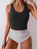 Women’s Tummy Control Two-Piece Tankini with Cutout Back & High-Waisted Bottoms