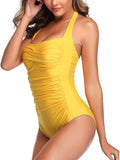 Slimming One Piece Swimsuit Women's Vintage Retro Halter Bathing Suit with Tummy Control & Ruched Push Up