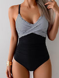Women’s Cross-Front V-Neck One-Piece Swimsuit with Tummy Control