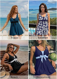 Women’s Printed Tankini Swim Dress with High Waisted Boyshorts and Pockets