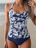Women's Halter Tankini Two-Piece Swimsuit with Ruched Tummy Control & Supportive Bottoms