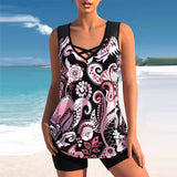 Women’s Hawaiian Print Tankini Set with Side Slit