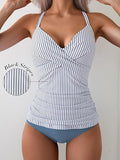 Women’s V-Neck Ruched Tankini Set with Wrap Tie-Back & Tummy Control