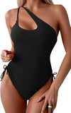 Women’s One Shoulder One Piece Swimsuit with Drawstring and Tummy Control