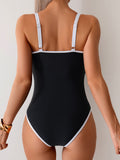 Women’s Color Block One Piece Swimsuit with Tummy Control and Double Straps