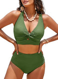 Women’s Textured Two-Piece Bikini Set with Twist-Front Top & High-Waisted Bottoms