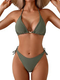 Women’s Ribbed Halter Bikini Set with Triangle Top & Tie-Side Bottoms