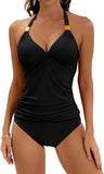 Women’s Halter V-Neck Tankini Set with Tummy Control & Swim Shorts