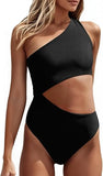 Women’s Ribbed One Shoulder One Piece Swimsuit