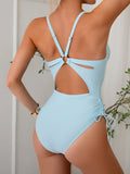 Tummy Control One Piece Swimsuit  V-Neck & O-Ring Back Bathing Suit