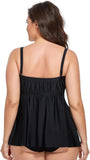 FULLFITALL - Multi Diagonal Smocked Black Bandeau Tankini Tops