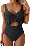 Women’s Ruffled V-Neck One-Piece Swimsuit with Tummy Control