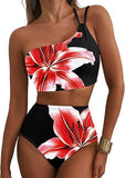 Women’s One-Shoulder High-Waist Bikini Set with Floral Print & Tummy Control