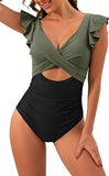 Women's Romantic Ruffle Sleeve V-Neck One-Piece Swimsuit