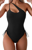 Women’s One Shoulder One Piece Swimsuit with Drawstring and Tummy Control