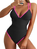 Women’s V-Neck One-Piece Swimsuit with Double Straps & Crisscross Back