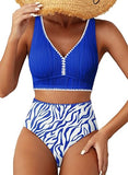 Women’s Textured High-Waisted Bikini Set with Whip Stitch Details