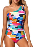 Women’s One Shoulder One Piece Swimsuit with Tummy Control