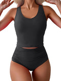 Women’s Tummy Control Two-Piece Tankini with Cutout Back & High-Waisted Bottoms